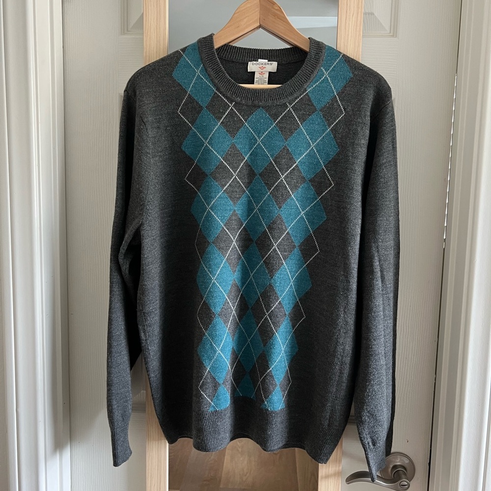 Grey and Teal Argyle Sweater